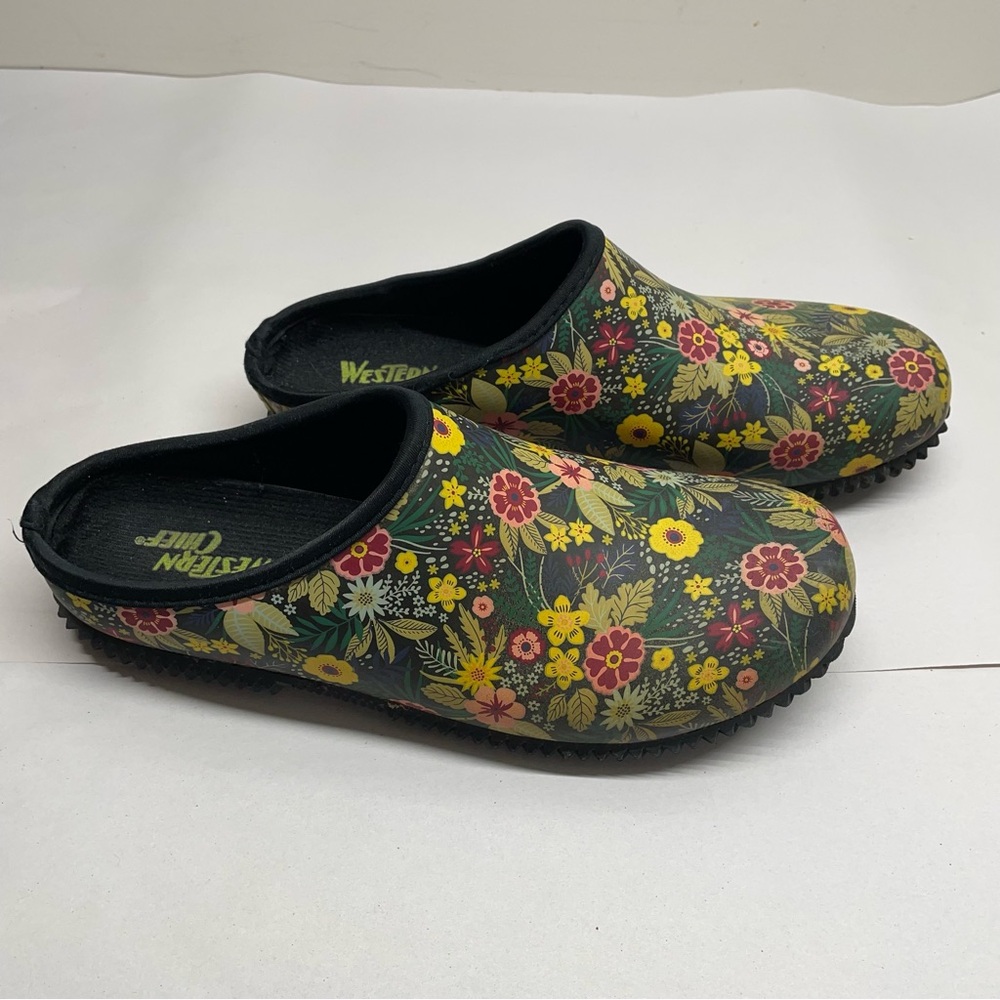 Western Chief Garden Clogs Men Size 10 Black Floral Good Waterproof Slip On